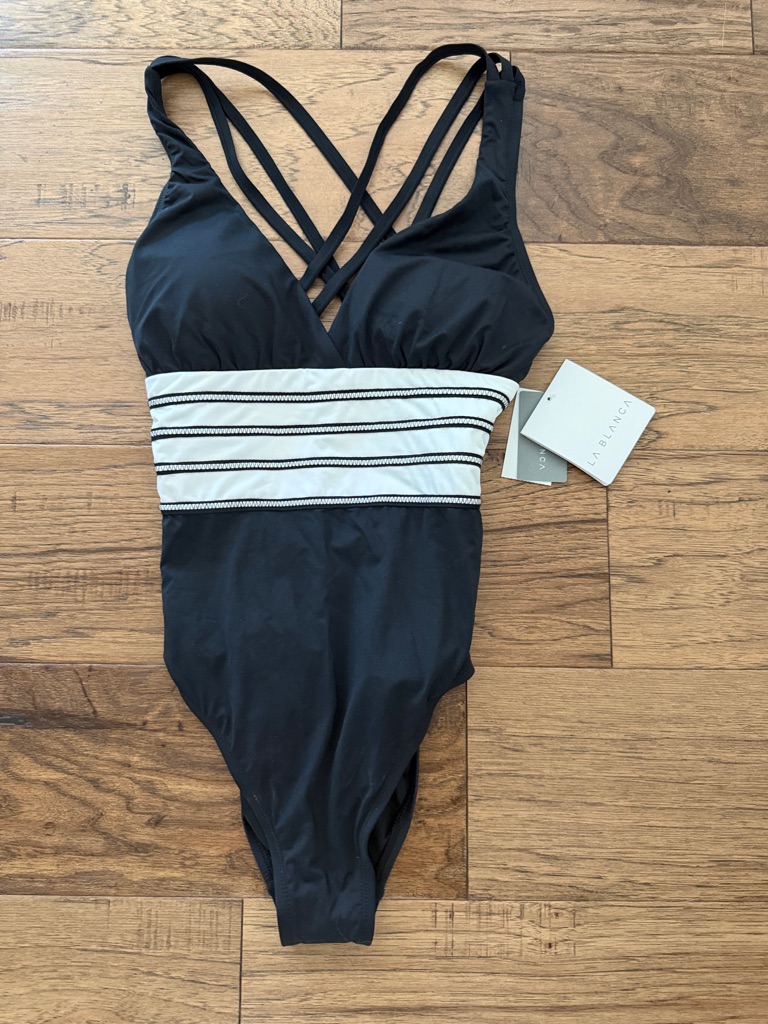 La Blanca Black One-Piece Swimsuit With White Striped Waistband